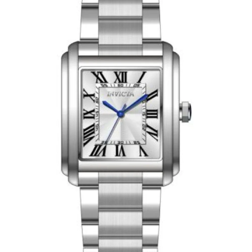 Invicta Silver Watch with Blue Hands and Roman Numerals